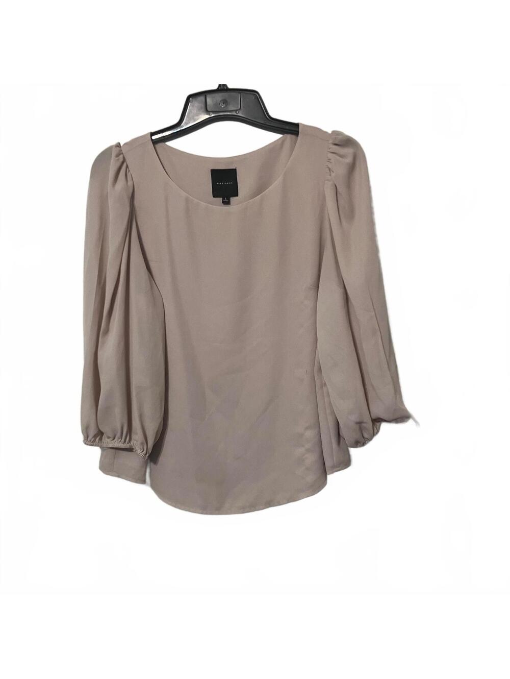 Alex Marie Minimalist Dressy Flowy Ruffle Beige Long Sleeve Top Women's Large